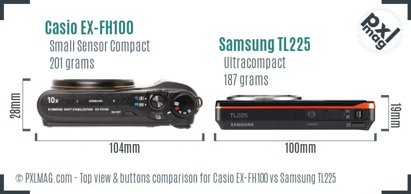 Casio EX-FH100 vs Samsung TL225 top view buttons comparison