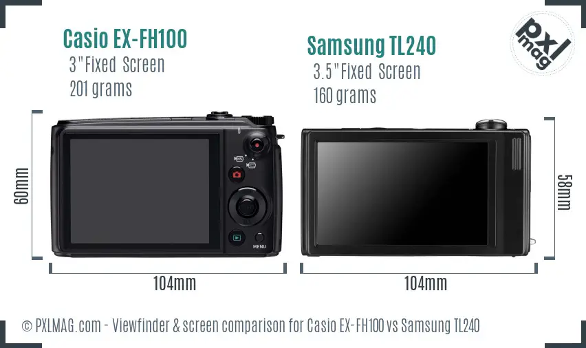 Casio EX-FH100 vs Samsung TL240 Screen and Viewfinder comparison