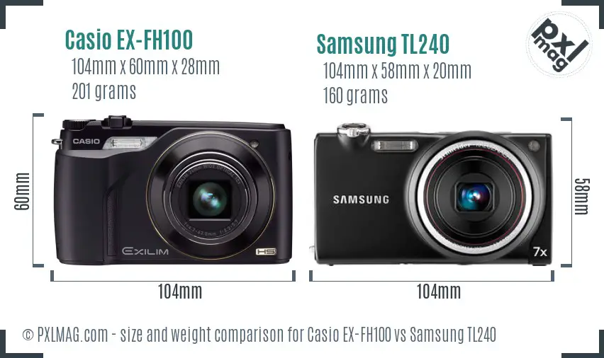 Casio EX-FH100 vs Samsung TL240 size comparison