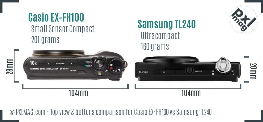 Casio EX-FH100 vs Samsung TL240 top view buttons comparison