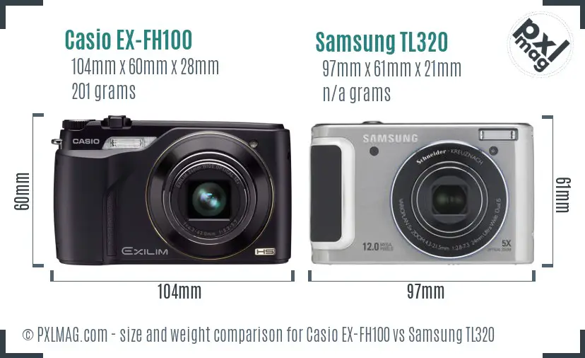 Casio EX-FH100 vs Samsung TL320 size comparison