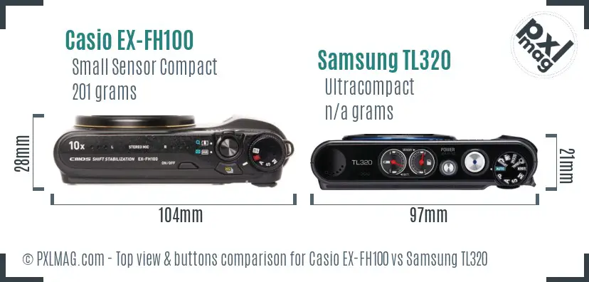 Casio EX-FH100 vs Samsung TL320 top view buttons comparison
