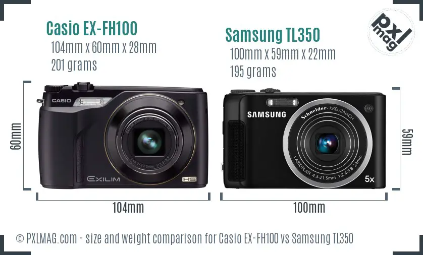 Casio EX-FH100 vs Samsung TL350 size comparison