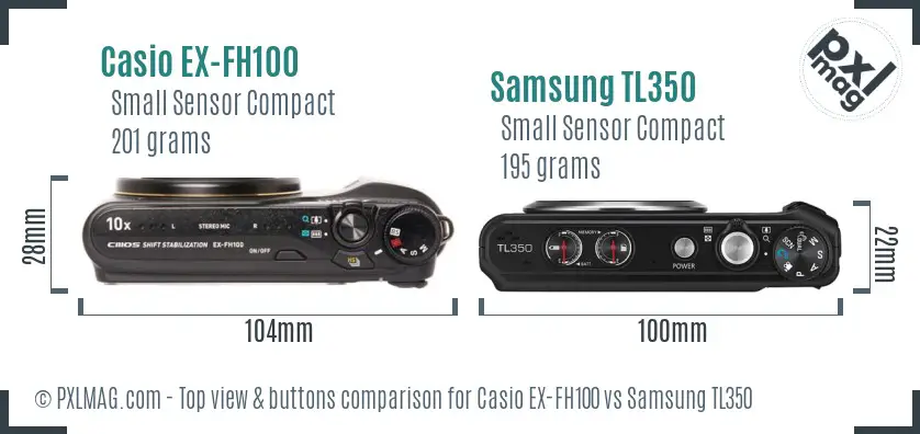 Casio EX-FH100 vs Samsung TL350 top view buttons comparison