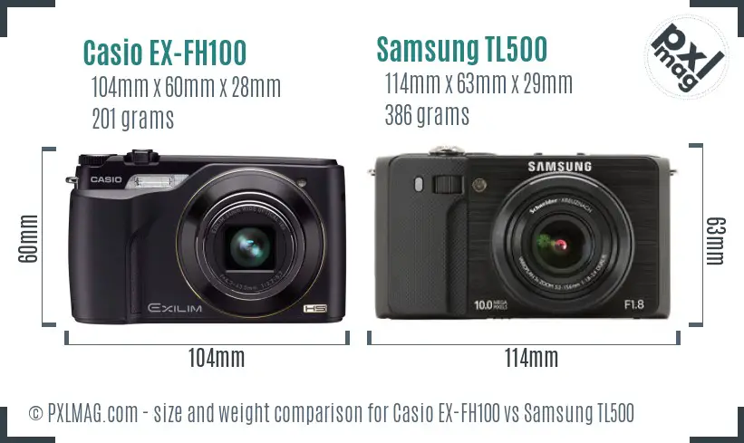 Casio EX-FH100 vs Samsung TL500 size comparison