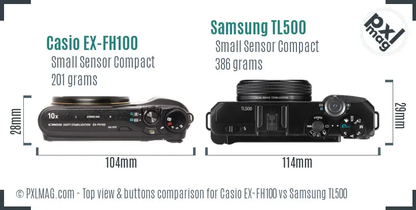 Casio EX-FH100 vs Samsung TL500 top view buttons comparison