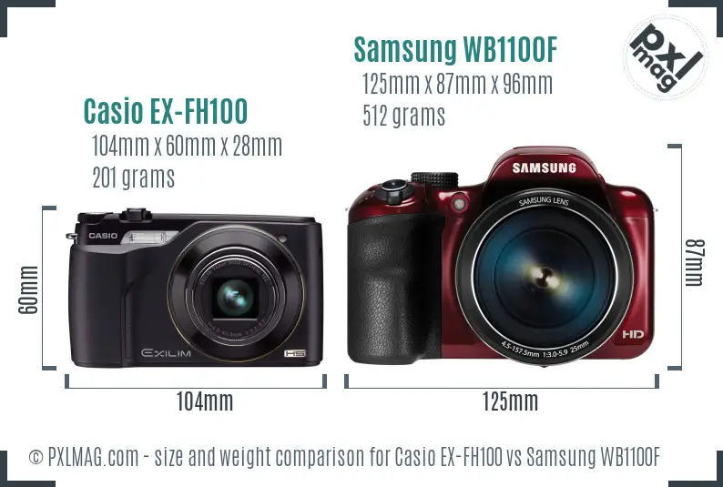 Casio EX-FH100 vs Samsung WB1100F size comparison