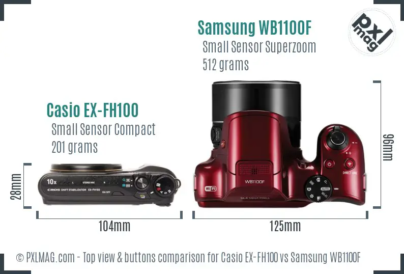 Casio EX-FH100 vs Samsung WB1100F top view buttons comparison