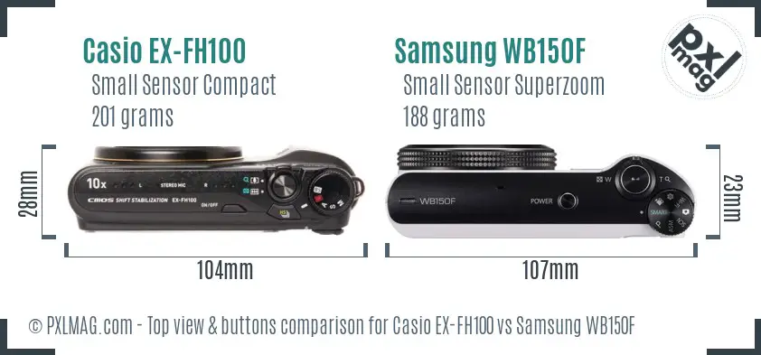 Casio EX-FH100 vs Samsung WB150F top view buttons comparison