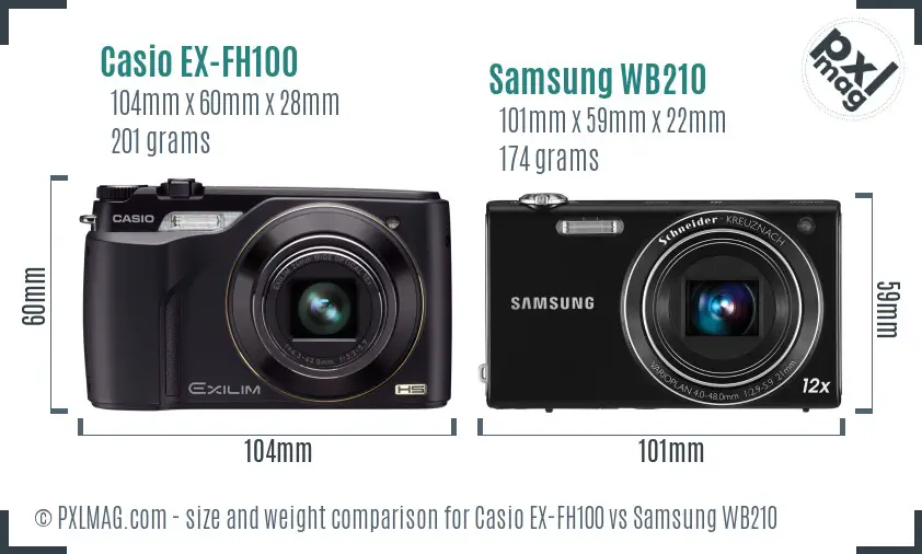 Casio EX-FH100 vs Samsung WB210 size comparison