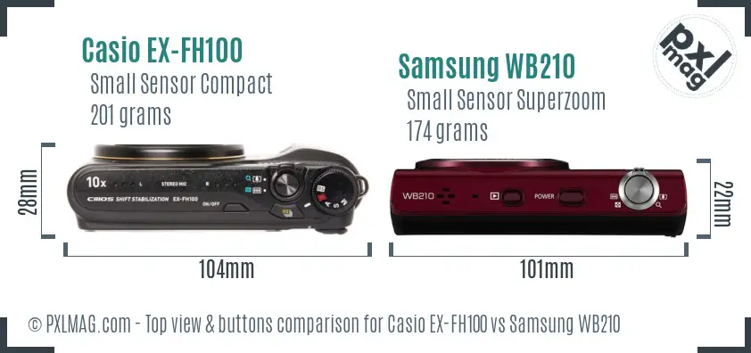 Casio EX-FH100 vs Samsung WB210 top view buttons comparison