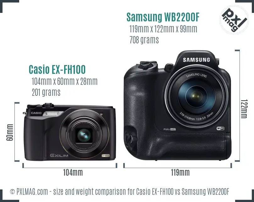 Casio EX-FH100 vs Samsung WB2200F size comparison