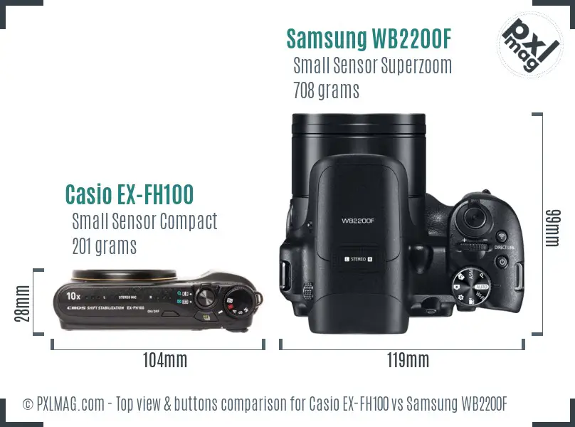 Casio EX-FH100 vs Samsung WB2200F top view buttons comparison
