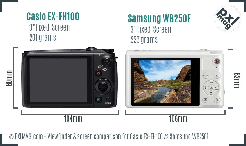 Casio EX-FH100 vs Samsung WB250F Screen and Viewfinder comparison