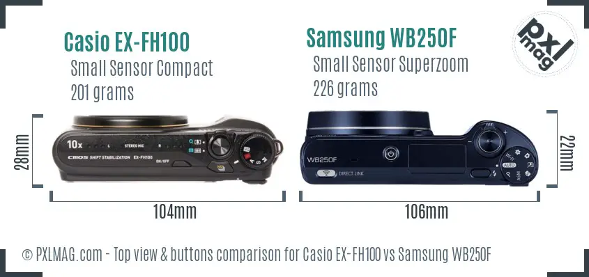 Casio EX-FH100 vs Samsung WB250F top view buttons comparison
