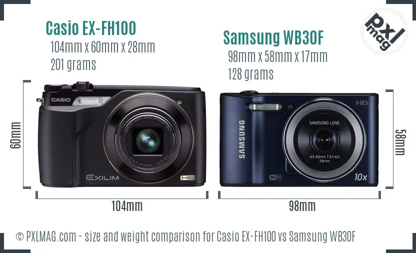 Casio EX-FH100 vs Samsung WB30F size comparison