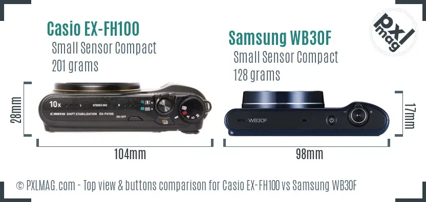Casio EX-FH100 vs Samsung WB30F top view buttons comparison
