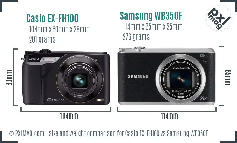 Casio EX-FH100 vs Samsung WB350F size comparison