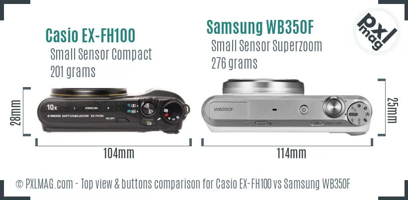 Casio EX-FH100 vs Samsung WB350F top view buttons comparison