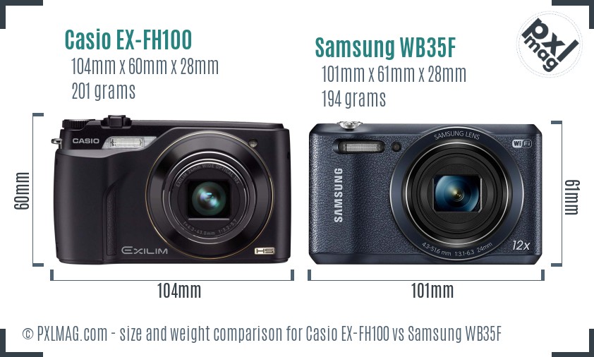 Casio EX-FH100 vs Samsung WB35F size comparison