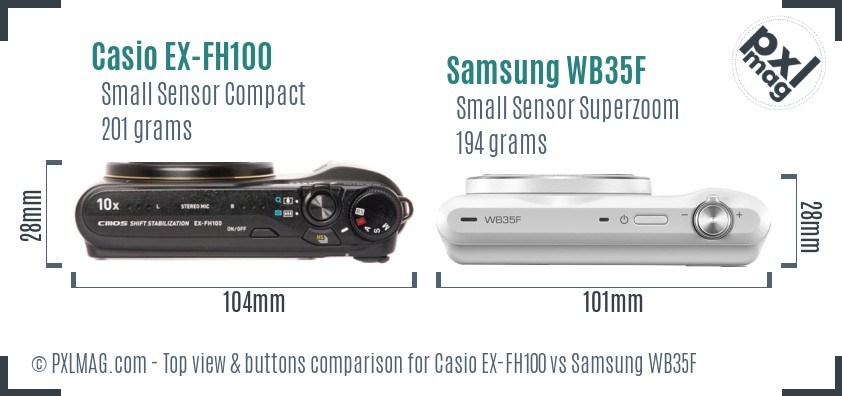 Casio EX-FH100 vs Samsung WB35F top view buttons comparison