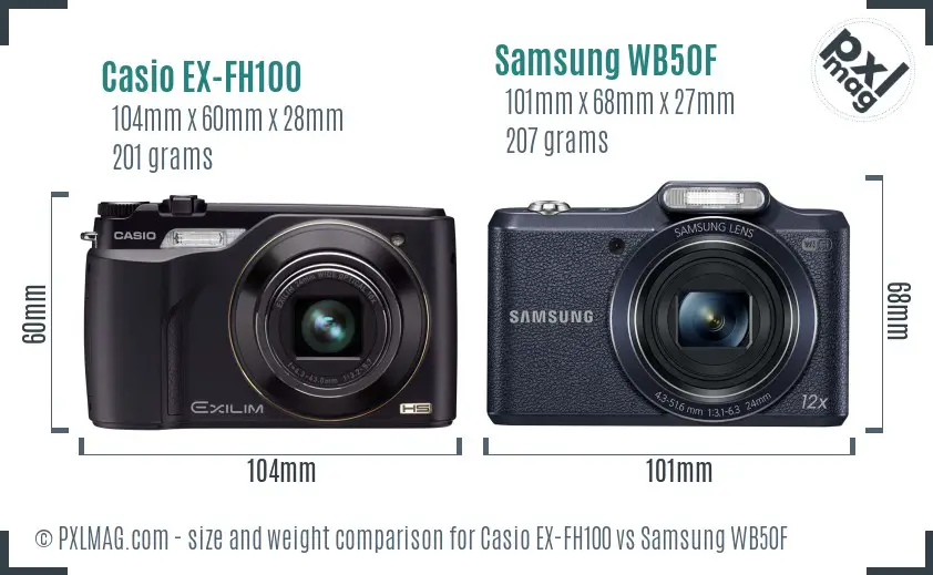 Casio EX-FH100 vs Samsung WB50F size comparison