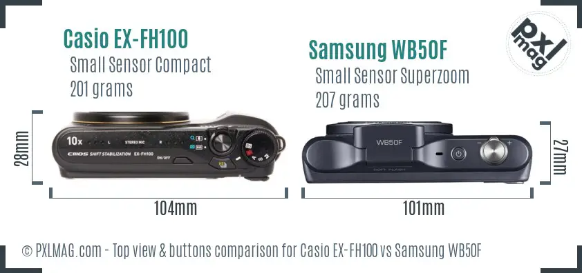 Casio EX-FH100 vs Samsung WB50F top view buttons comparison