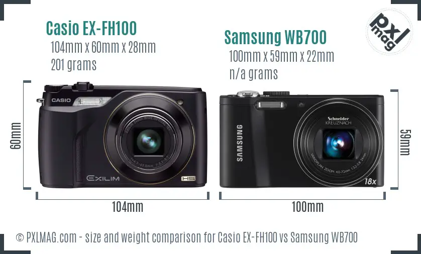 Casio EX-FH100 vs Samsung WB700 size comparison