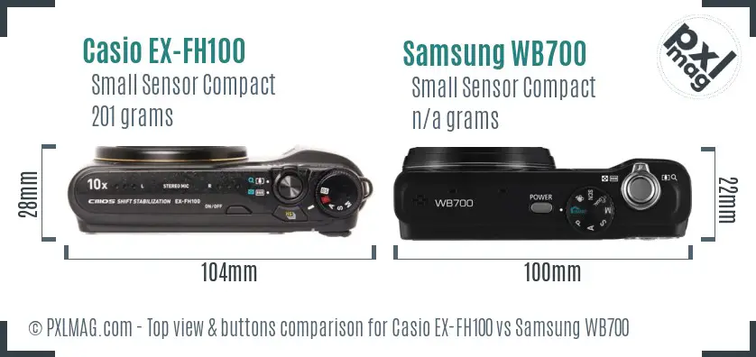 Casio EX-FH100 vs Samsung WB700 top view buttons comparison