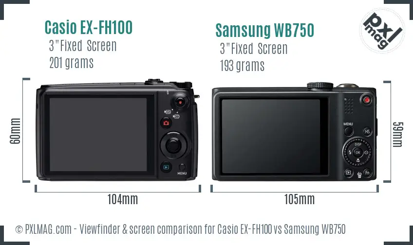 Casio EX-FH100 vs Samsung WB750 Screen and Viewfinder comparison