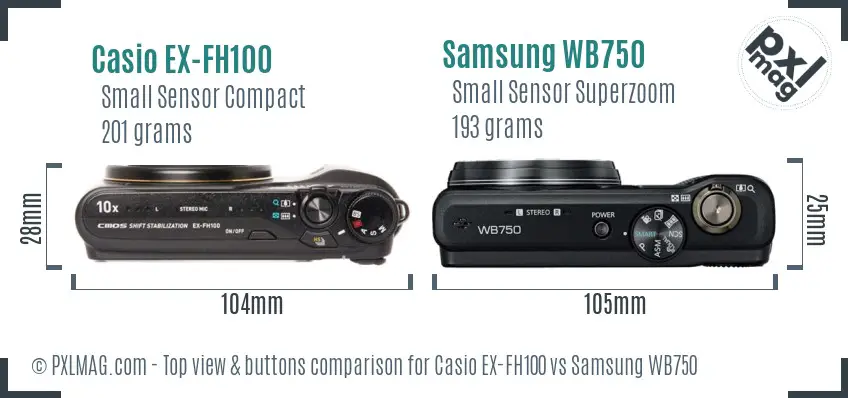 Casio EX-FH100 vs Samsung WB750 top view buttons comparison