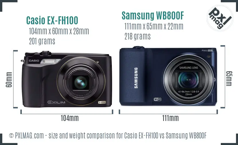 Casio EX-FH100 vs Samsung WB800F size comparison