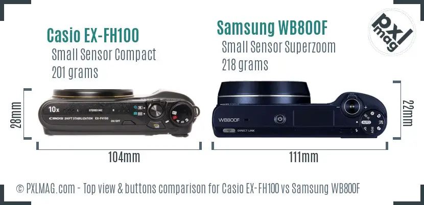 Casio EX-FH100 vs Samsung WB800F top view buttons comparison