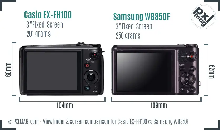 Casio EX-FH100 vs Samsung WB850F Screen and Viewfinder comparison