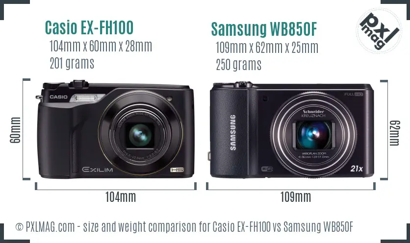 Casio EX-FH100 vs Samsung WB850F size comparison