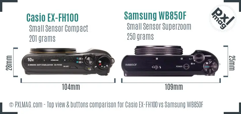 Casio EX-FH100 vs Samsung WB850F top view buttons comparison