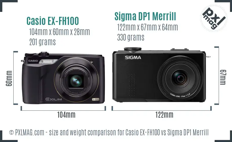 Casio EX-FH100 vs Sigma DP1 Merrill size comparison