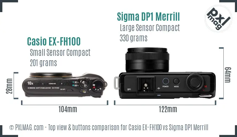 Casio EX-FH100 vs Sigma DP1 Merrill top view buttons comparison