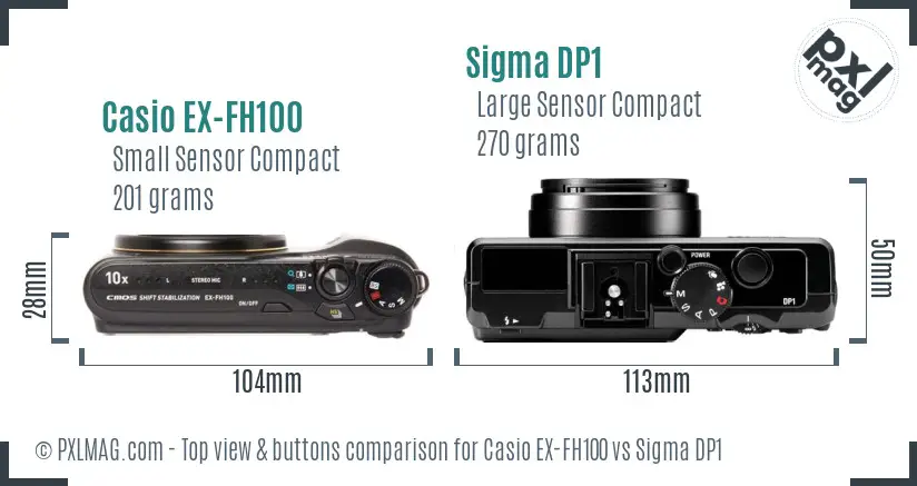 Casio EX-FH100 vs Sigma DP1 top view buttons comparison