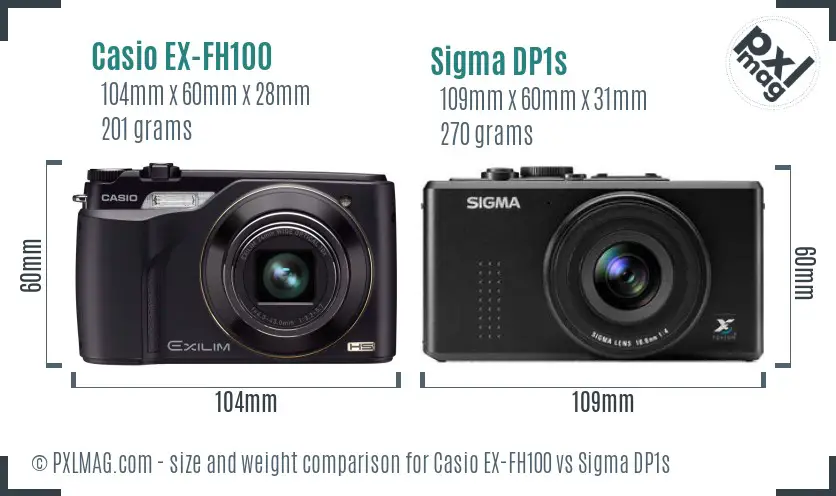 Casio EX-FH100 vs Sigma DP1s size comparison