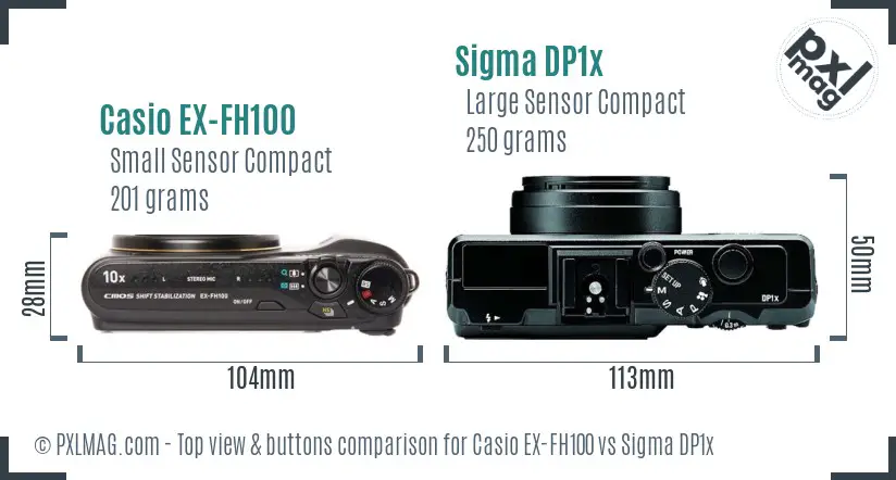 Casio EX-FH100 vs Sigma DP1x top view buttons comparison