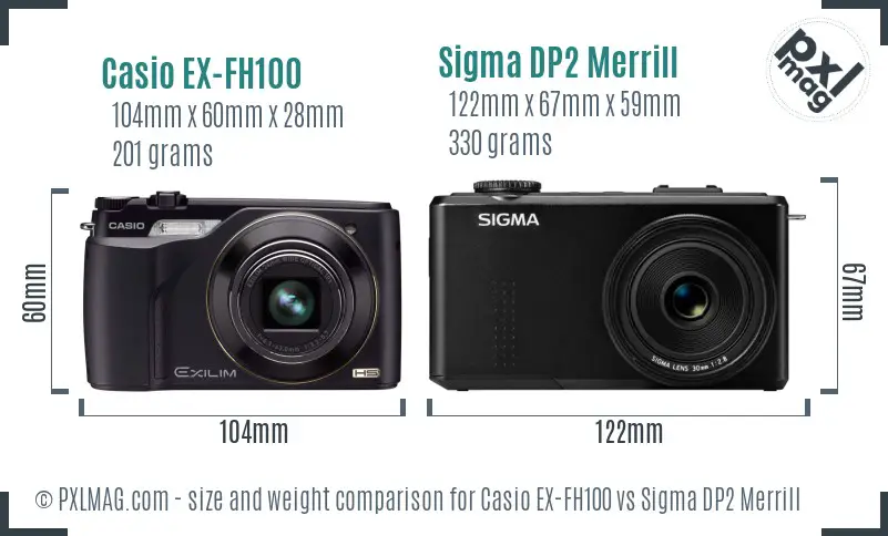 Casio EX-FH100 vs Sigma DP2 Merrill size comparison