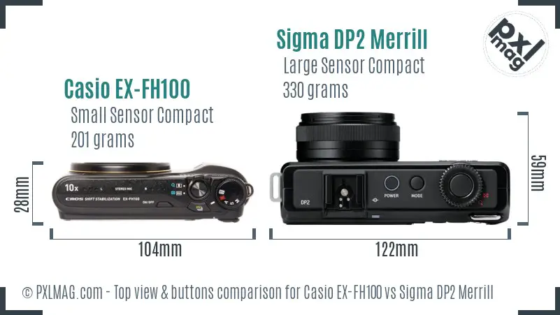 Casio EX-FH100 vs Sigma DP2 Merrill top view buttons comparison