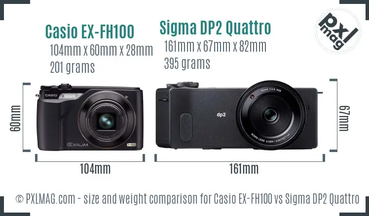 Casio EX-FH100 vs Sigma DP2 Quattro size comparison