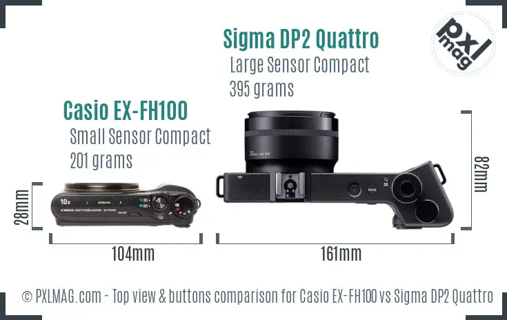 Casio EX-FH100 vs Sigma DP2 Quattro top view buttons comparison