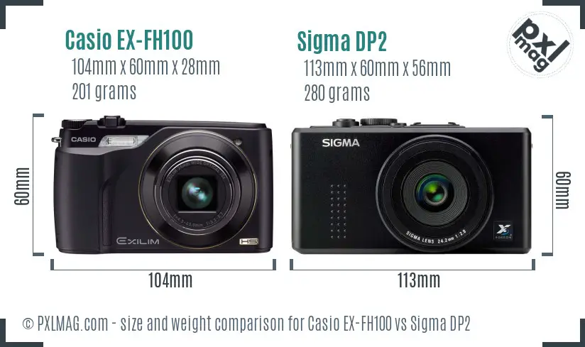 Casio EX-FH100 vs Sigma DP2 size comparison
