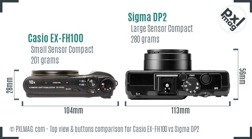 Casio EX-FH100 vs Sigma DP2 top view buttons comparison