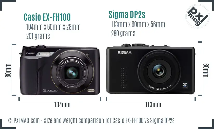 Casio EX-FH100 vs Sigma DP2s size comparison