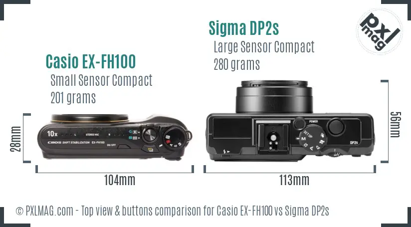 Casio EX-FH100 vs Sigma DP2s top view buttons comparison