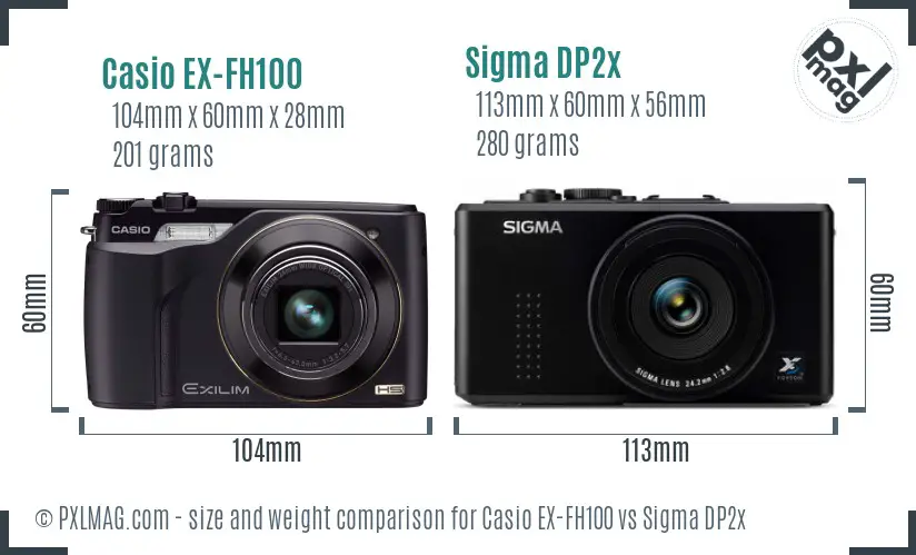 Casio EX-FH100 vs Sigma DP2x size comparison